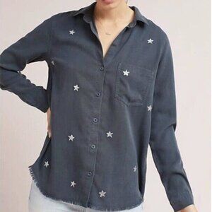 Cloth & Store Chambray Stargazer Dusty Navy and Silver Star Button Down Sz XS